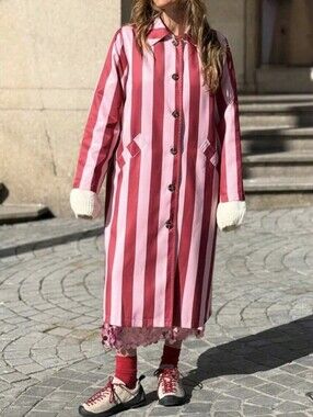 Striped Long Coat For Women, Vacation & Daily Wear, Autumn/Winter